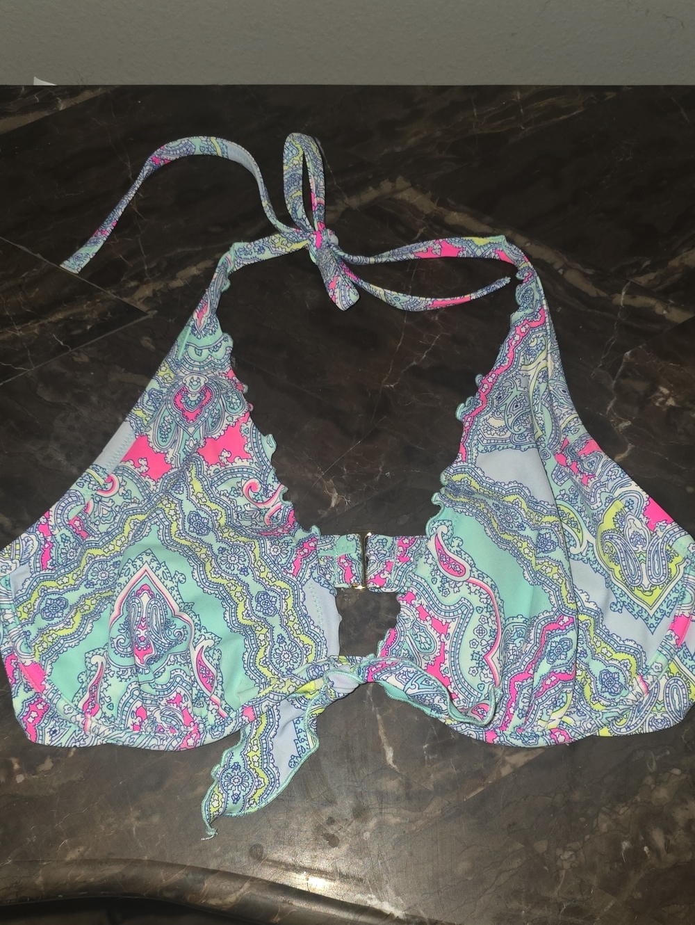 Victoria's Secret Multicolor Paisley Halter Bikini Top - Light Blue, Pink, Lime